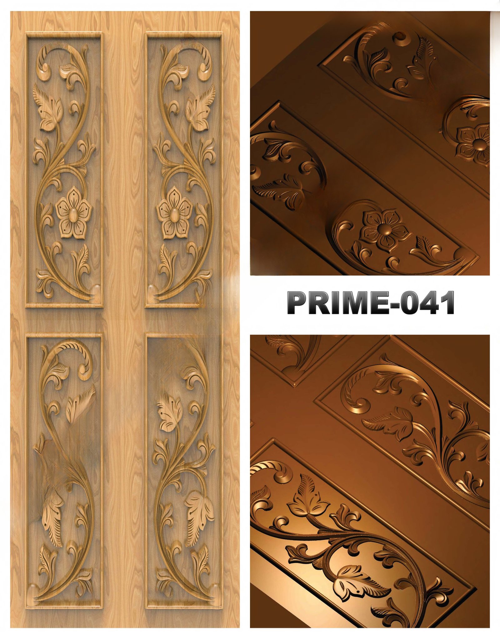 prime designs - PRIME-41 Floral Scrollwork Elegant Door Panel 3D Relief Model
